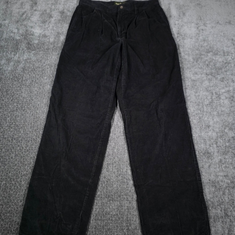 Eddie Bauer Mens Black Corduroy Pleated Pants 32x32 Cotton Outdoor Casual Emo